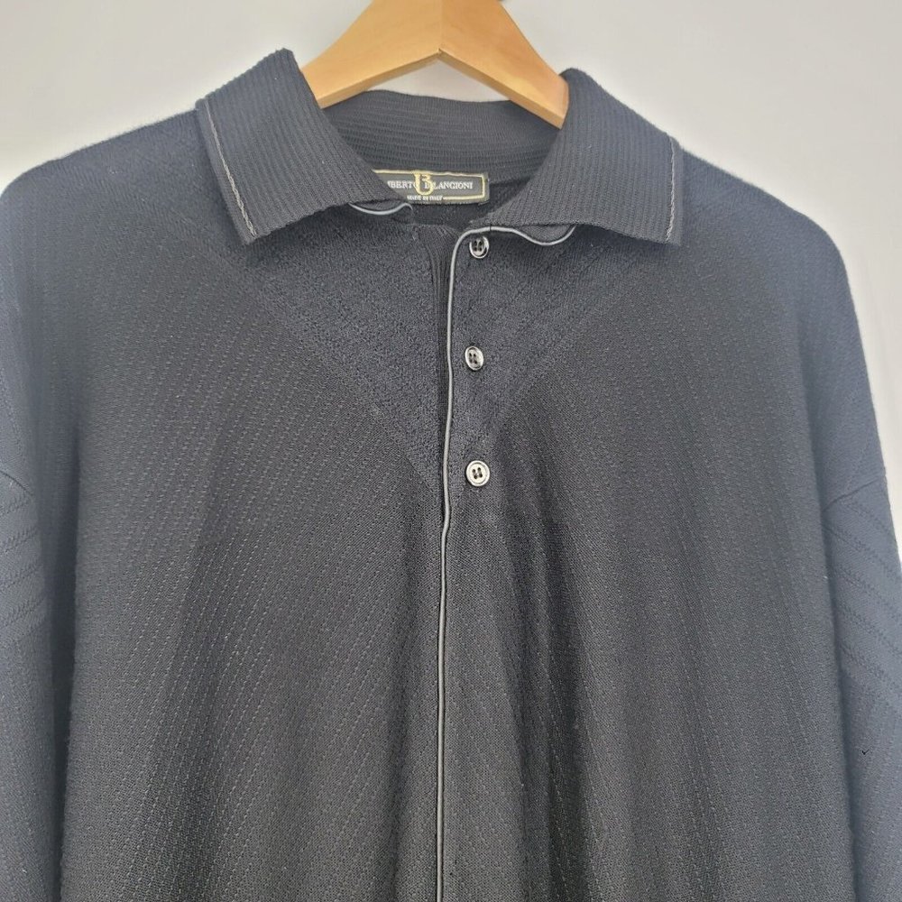 UMBERTO BLANCIONI Mens 1/4 Button Front Pullover Sweater Black Size Large - Picture 3 of 5